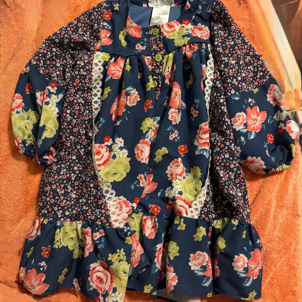 Bonnie Jean Navy Floral Kids Dress- 4